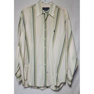 Ralph Lauren Men XL Cotton Button Down Shirt Striped Green Pink Long Sleeve Pony